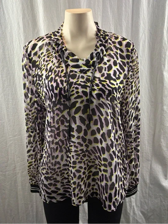 Marc Cain Sport Long-Sleeve Animal Print Drawcord Top in Lavender and Black S - Picture 5 of 14